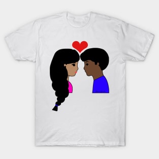 Kawaii Interracial Couple Love Cartoon Dark Black/Brown T-Shirt